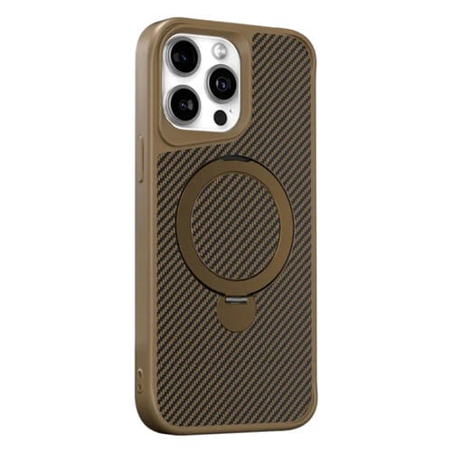 Funda para Teléfono con Soporte Magsafe 360 Textura Fibra de Carbono para iPhone 13 Pro (Dorado del Desierto)