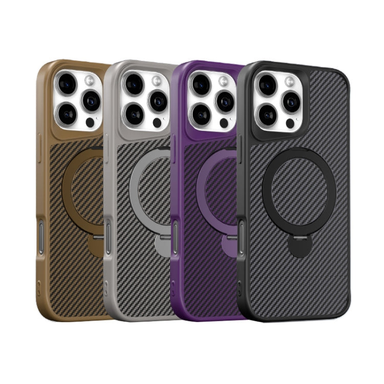Funda para teléfono iPhone 11 Pro con soporte Magsafe 360 y textura de fibra de carbono (Morado)