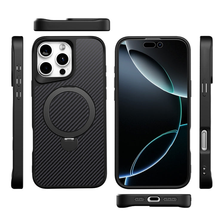Funda para Teléfono con Soporte Magsafe 360 Textura de Fibra de Carbono para iPhone 14 Pro Max (Dorado del Desierto)