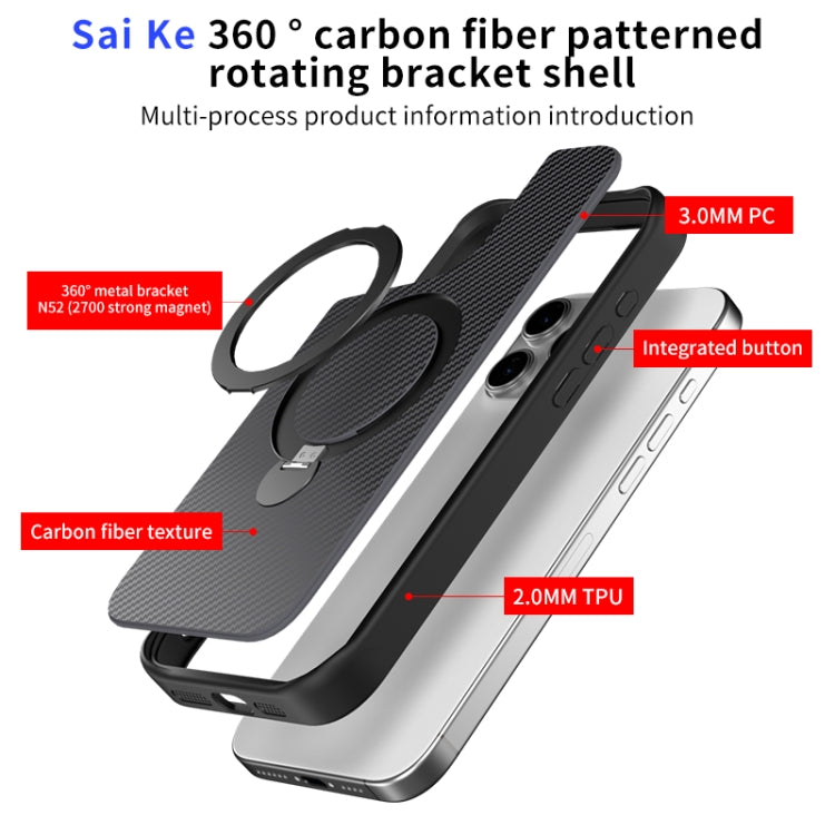 Funda para Teléfono con Soporte Magsafe 360 Textura Fibra de Carbono iPhone 11 Pro (Gris Titanio)