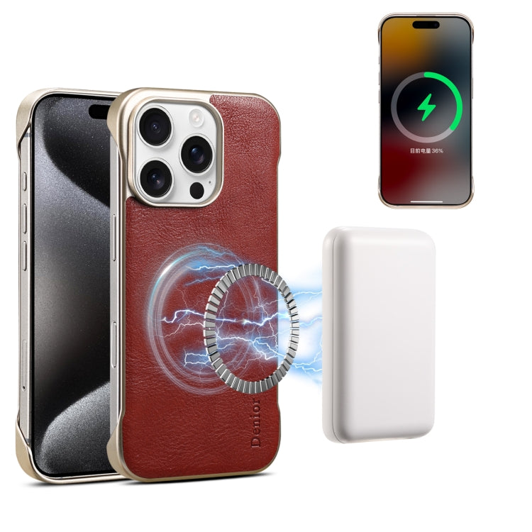Funda para iPhone 16 Denior Magsafe Piel Auténtica Textura de Becerro (Roja)