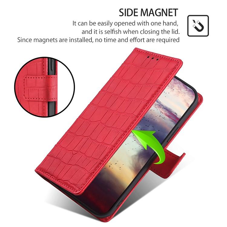 Funda de piel con cierre magnético y diseño de cocodrilo para Redmi Note 14S 4G (roja)