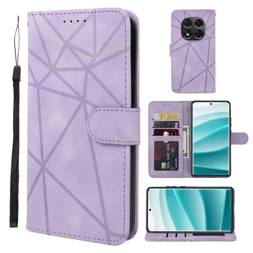 Funda de Cuero con Líneas Geométricas y Tacto de Piel para Redmi Note 14 Pro 5G (Morado)