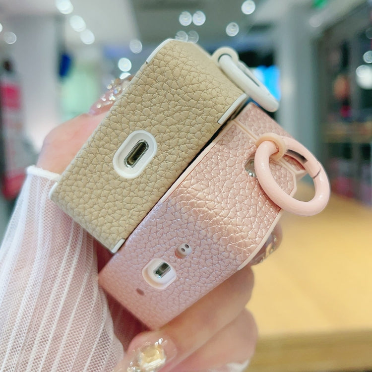 Funda Protectora Auriculares Airpods 1/2 Textura Lichi Adhesivo Cuero (Oro Rosa)
