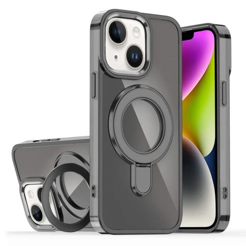 Estuche para Teléfono con Soporte Magsafe para iPhone 14/13 con Revestimiento Degradado y Decoloración (Negro Transparente)