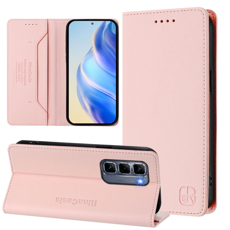 Funda de Cuero Infinix Hot 50 Pro+ 4G Rc01 con Doble Pliegue y Succión Magnética (Rosa)