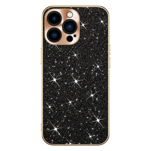 Estuche para Teléfono iPhone 15 Pro Max con Anillo de Lente Textura Cd y Diamante en Estrella (Negro)