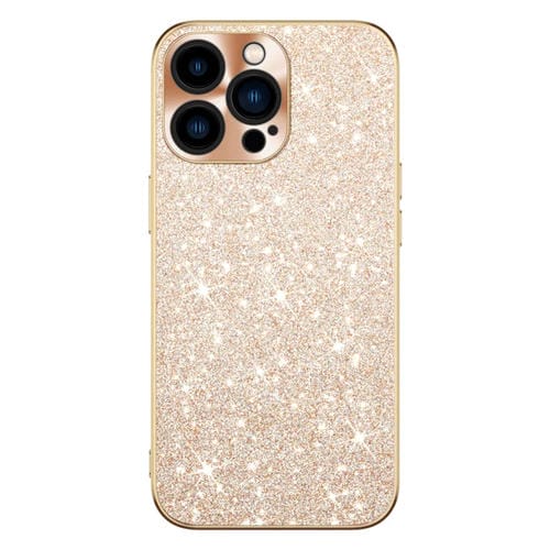 Estuche para teléfono iPhone 13 Pro Max con anillo de Lente textura de CD y diamante en forma de estrella (Dorado)