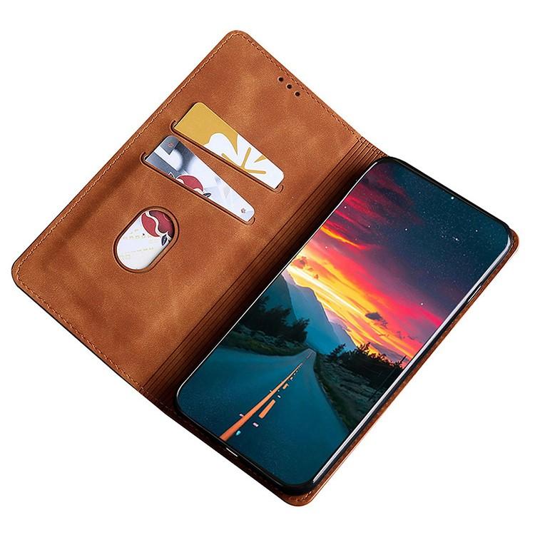 Funda de cuero magnética con textura de piel para Redmi Note 14S 4G (marrón claro)