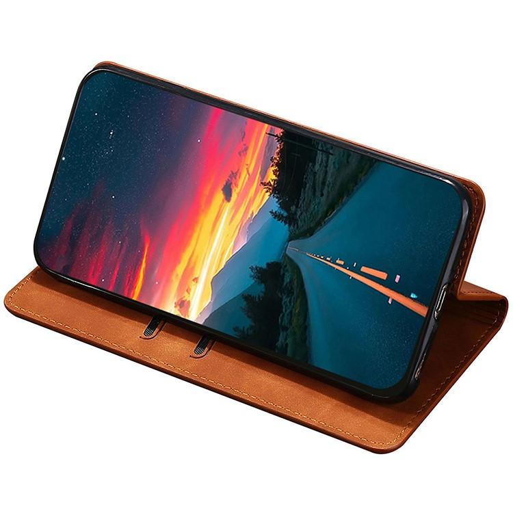 Funda de cuero magnética con textura de piel para Redmi Note 14S 4G (marrón claro)