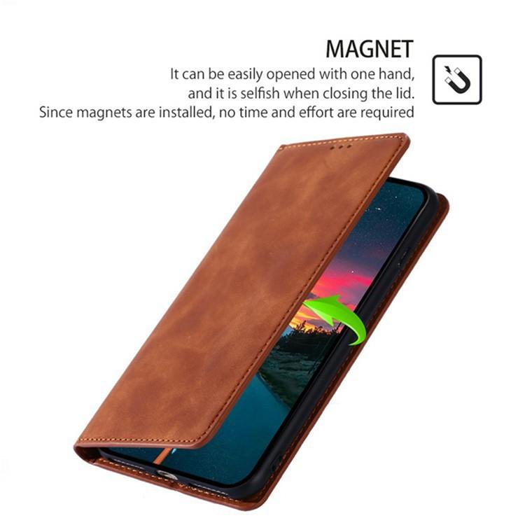 Funda de cuero magnética con textura de piel para Redmi Note 14S 4G (marrón claro)