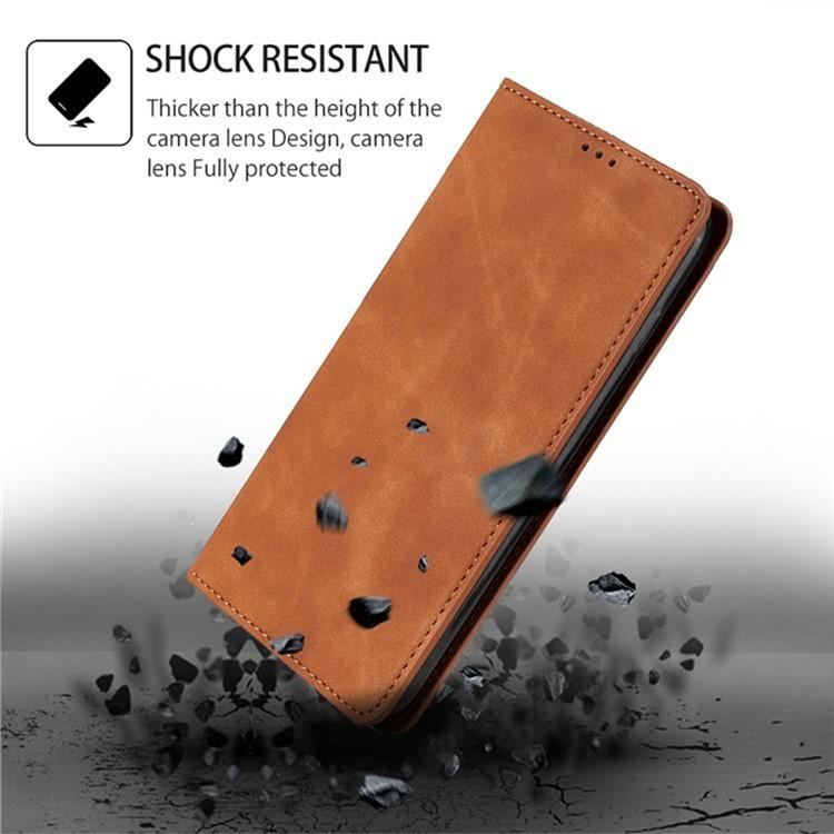 Funda de cuero magnética con textura de piel para Redmi Note 14S 4G (marrón claro)