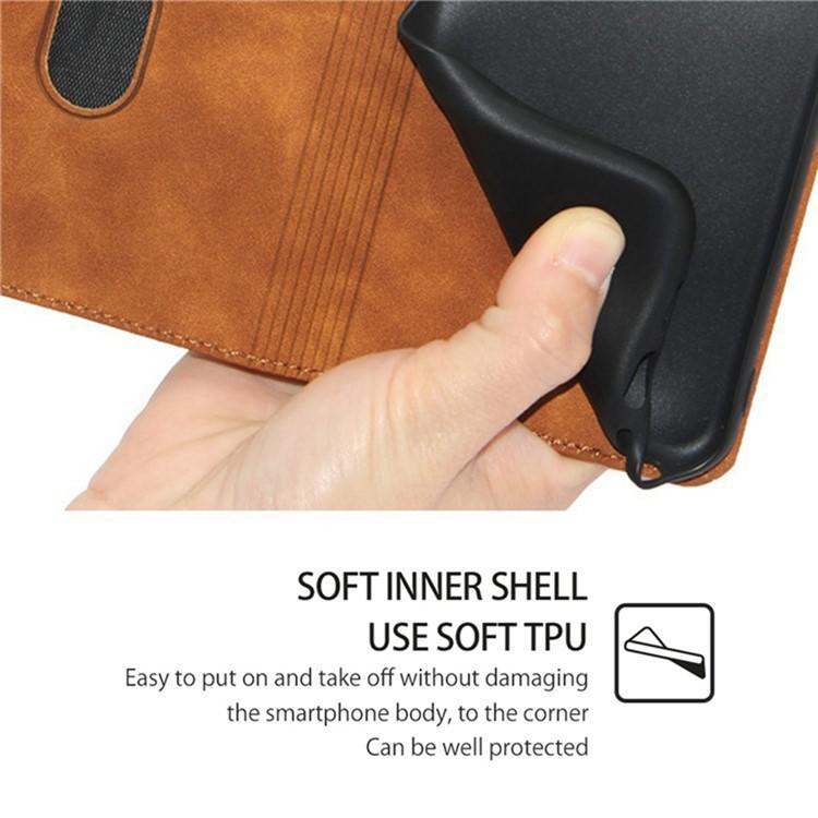 Funda de cuero magnética con textura de piel para Redmi Note 14S 4G (marrón claro)