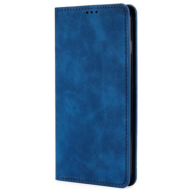 Funda de cuero magnética con textura de piel para Redmi Note 14S 4G (azul)