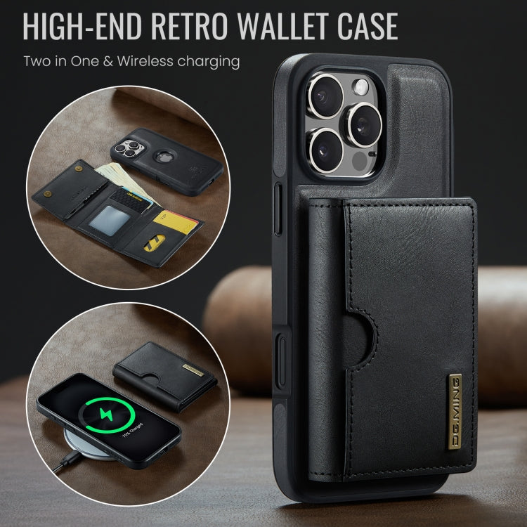 Funda de Cuero Extraíble para iPhone 16 Pro Max Dg.Ming M6 Series Rfid con Tres Pliegues para Tarjetas (Negro)