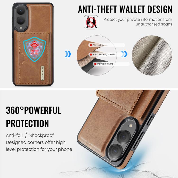Funda de cuero extraíble para Samsung Galaxy S25 Edge 5G, serie DG.MING M6, con tarjetero RFID de tres pliegues (marrón)
