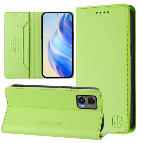 Funda de Cuero con Doble Pliegue y Succión Magnética RFID para Motorola Edge 30 Neo Rc01 (Verde Hierba)