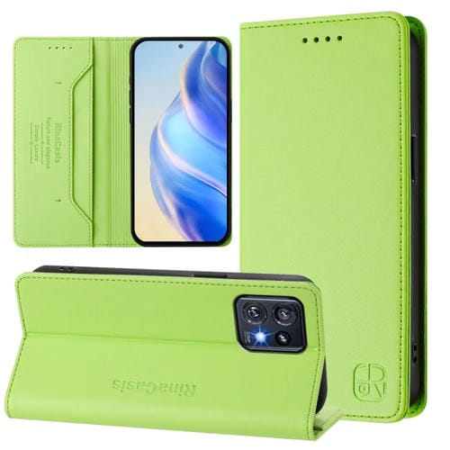 Funda de Cuero Motorola Edge+ 2023 Edge 40 Pro Rc01 con Doble Pliegue y Succión Magnética (Verde Hierba)