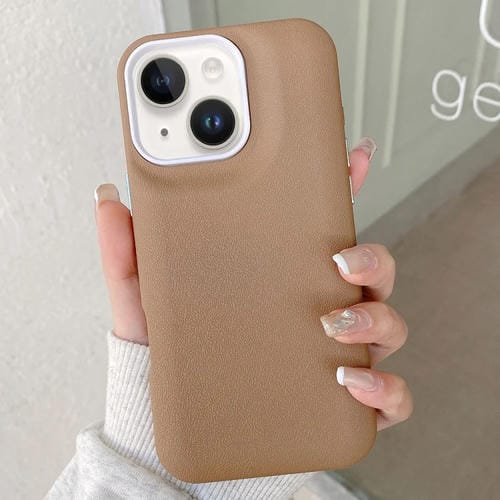 Funda de Cuero para iPhone 15 con Textura (Caqui)