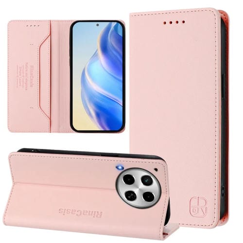 Funda de Cuero RFID con Doble Pliegue y Succión Magnética para Tecno Camon 30 4G/5G Rc01 (Rosa)