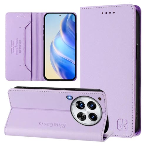 Funda de Cuero con Doble Pliegue y Succión Magnética Rfid para Tecno Camon 30 Premier 5G Rc01 (Morado Claro)