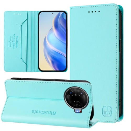 Funda de Cuero con Doble Pliegue y Succión Magnética Rfid para Tecno Camon 30 Pro 5G Rc01 (Verde Menta)