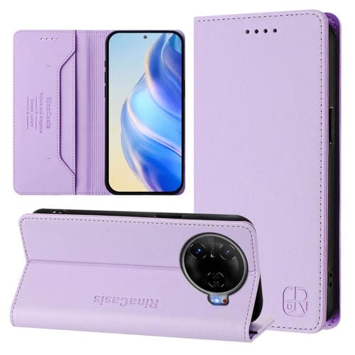Funda de Cuero con Doble Pliegue y Succión Magnética Rfid para Tecno Camon 30 Pro 5G Rc01 (Morado Claro)