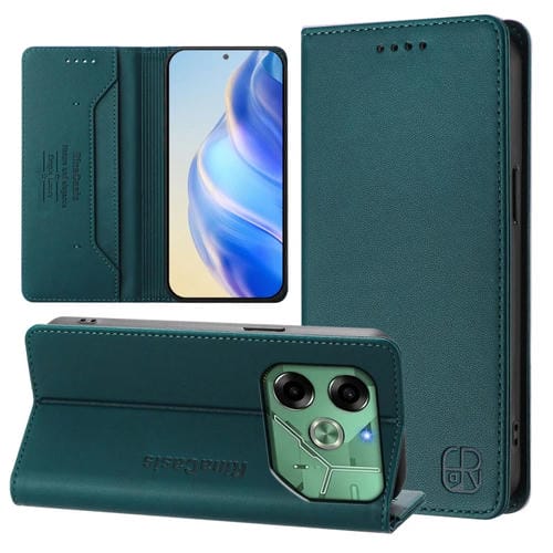 Funda de Cuero para Tecno Pova 6 4G Rc01 con Doble Pliegue y Succión Magnética Rfid (Verde Oscuro)