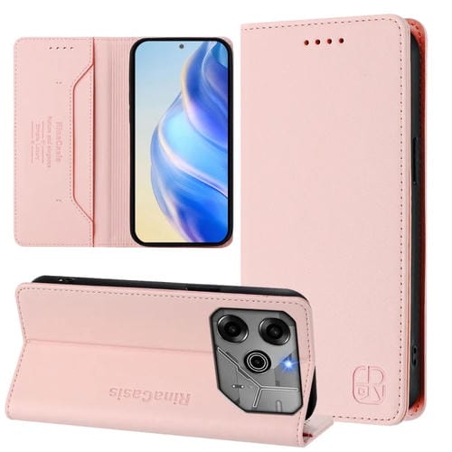 Funda de Cuero con Doble Pliegue Succión Magnética RFID para Tecno Pova 6 5G y 6 Pro 5G Rc01 (Rosa)