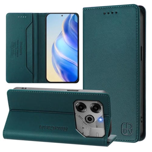 Funda de Cuero con Doble Pliegue y Succión Magnética RFID para Tecno Pova 6 5G / 6 Pro 5G Rc01 (Verde Oscuro)