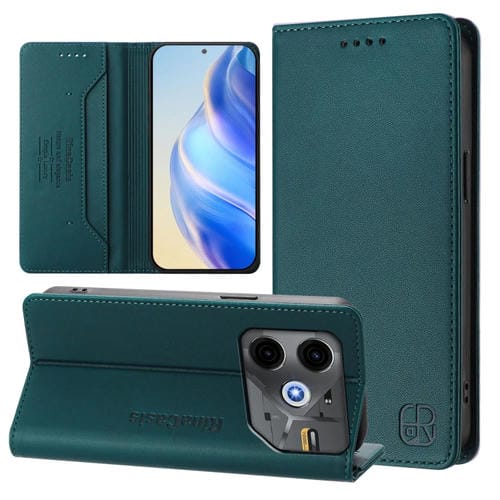 Funda de Cuero Rfid para Tecno Pova 6 Neo Rc01 con Doble Pliegue y Succión Magnética (Verde Oscuro)