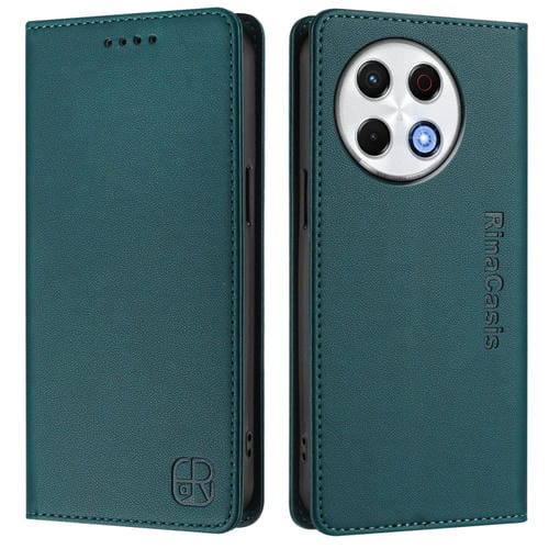 Funda Cuero Doble Pliegue Succión Magnética Rfid para Tecno Spark 30 Pro 4G Rc01 (Verde Oscuro)