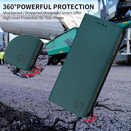 Funda Cuero Doble Pliegue Succión Magnética Rfid para Tecno Spark 30 Pro 4G Rc01 (Verde Oscuro)