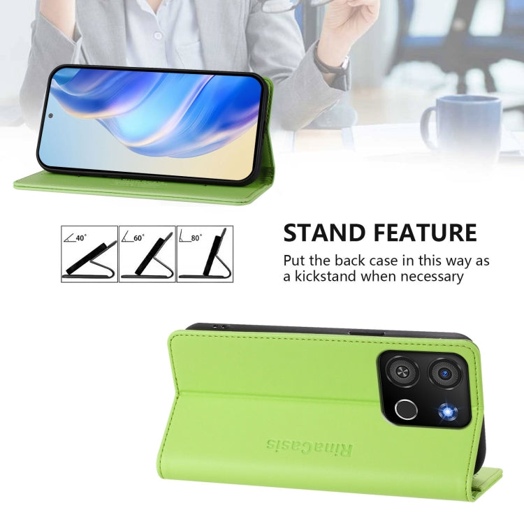 Funda de Cuero Rfid para Teléfono Itel A05S Rc01 con Doble Pliegue y Succión Magnética (Verde Hierba)