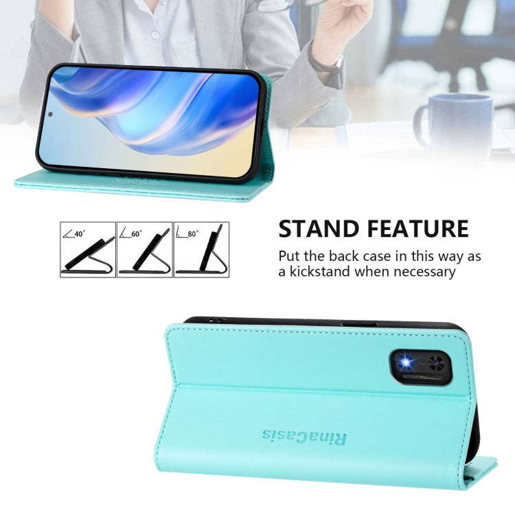 Funda de Cuero con Doble Pliegue y Succión Magnética Rfid para Itel A23 Pro / A17 / Tecno Pop 5 Rc01 (Verde Menta)