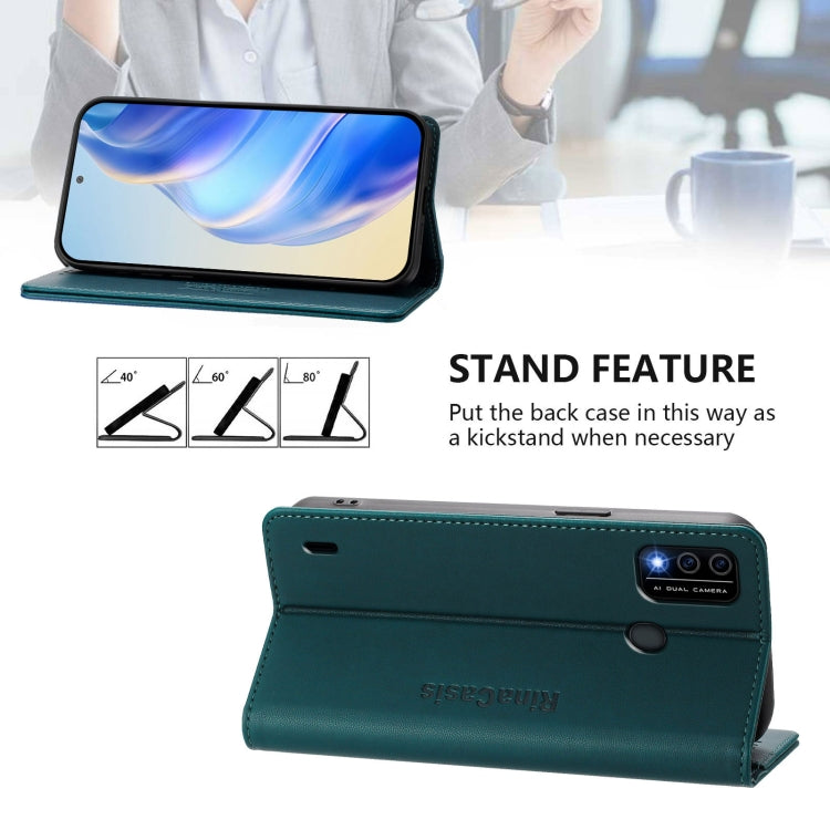 Funda de Cuero Rfid para Teléfono Itel A48 Rc01 con Doble Pliegue y Succión Magnética (Verde Oscuro)
