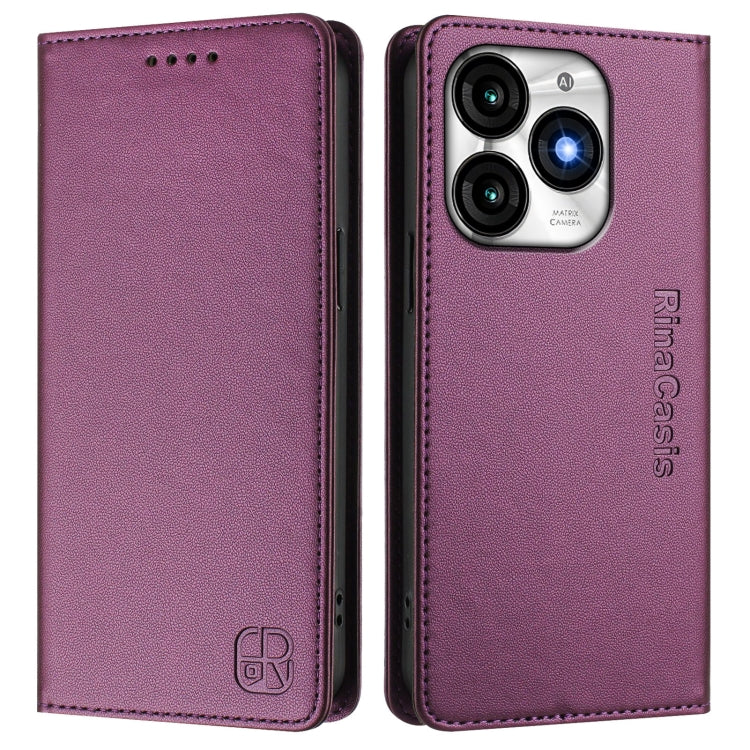 Funda de Cuero Rfid con Doble Pliegue y Succión Magnética para Teléfono Itel A70 Rc01 (Violeta)