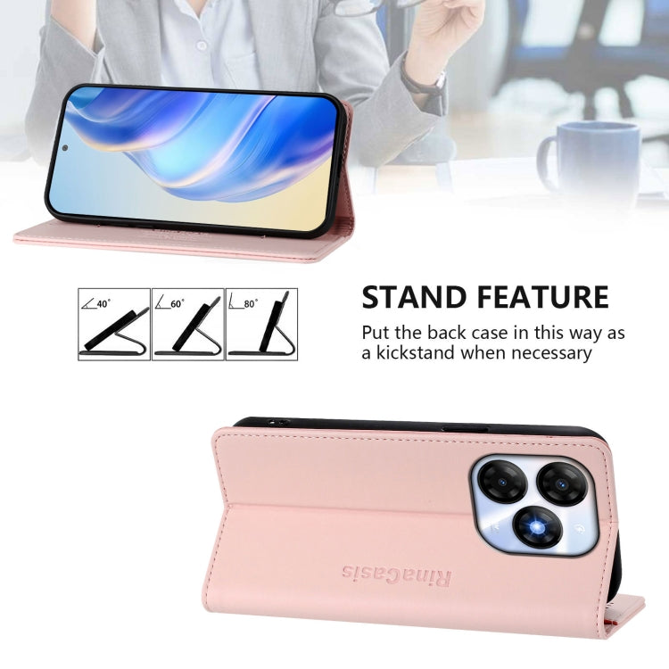 Funda de Cuero Rfid con Doble Pliegue y Succión Magnética para Itel P55 4G/Infinix Smart 8 Rc01 (Rosa)