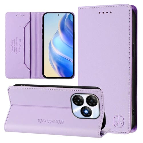 Funda de Cuero Rfid con Doble Pliegue y Succión Magnética para Itel P55 4G e Infinix Smart 8 Rc01 (Morado Claro)