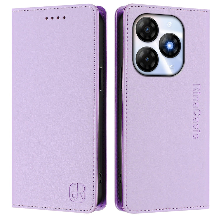 Funda de Cuero Rfid con Doble Pliegue y Succión Magnética para Itel P55 4G e Infinix Smart 8 Rc01 (Morado Claro)