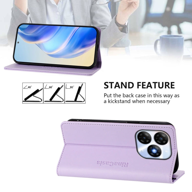 Funda de Cuero Rfid con Doble Pliegue y Succión Magnética para Itel P55 4G e Infinix Smart 8 Rc01 (Morado Claro)