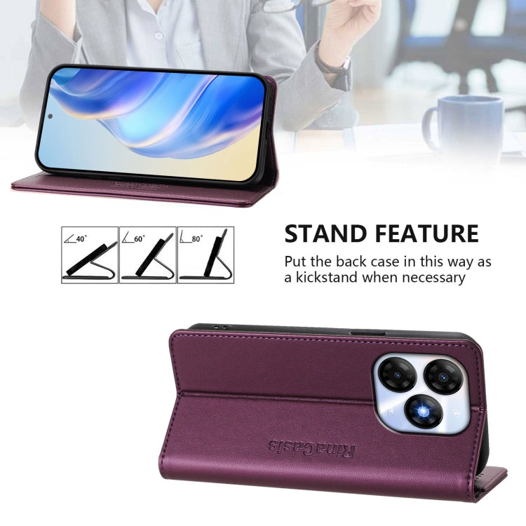 Funda de Cuero Rfid con Doble Pliegue y Succión Magnética para Itel P55 4G e Infinix Smart 8 Rc01 (Violeta)