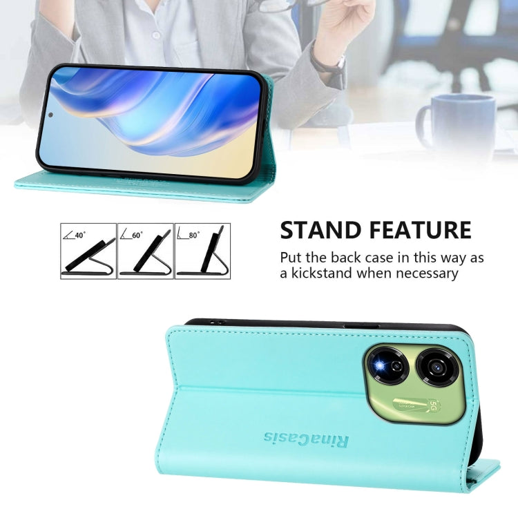 Funda de Cuero Rfid con Doble Pliegue y Succión Magnética para Teléfono Itel P55 5G Rc01 (Verde Menta)