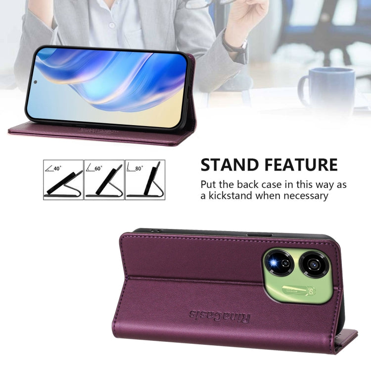 Funda de Cuero Rfid con Doble Pliegue y Succión Magnética para Itel P55 5G Rc01 (Violeta)