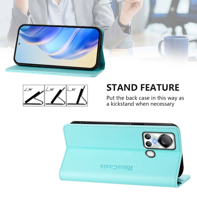 Funda de Cuero Rfid para Teléfono Itel S18/Vision 5 Rc01 con Doble Pliegue y Succión Magnética (Verde Menta)