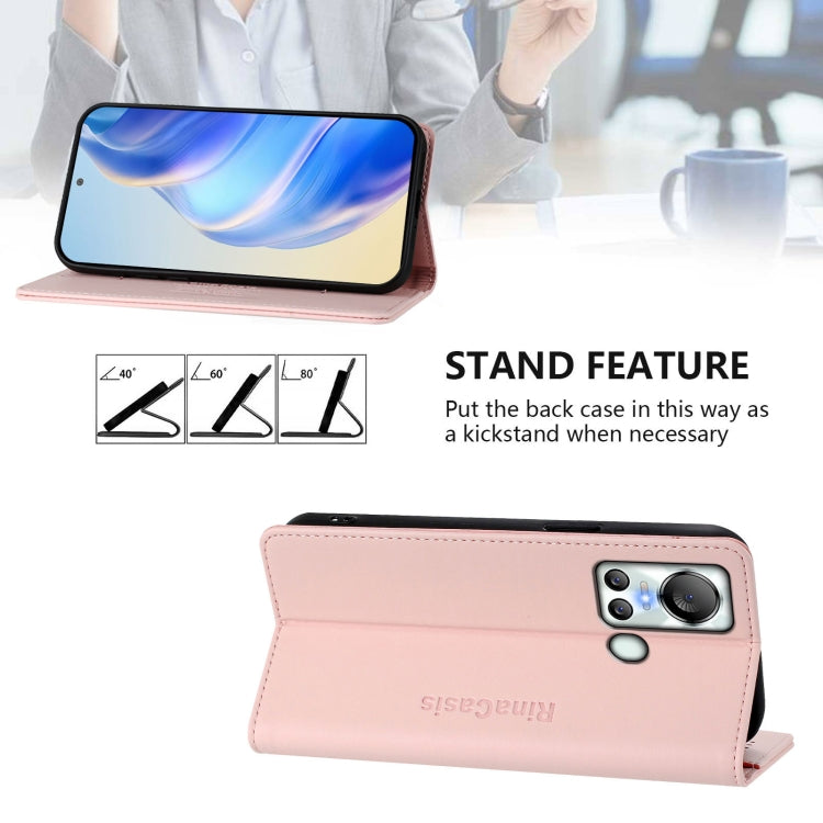 Funda de Cuero Rfid con Doble Pliegue y Succión Magnética para Teléfono Itel S18/Vision 5 Rc01 (Rosa)