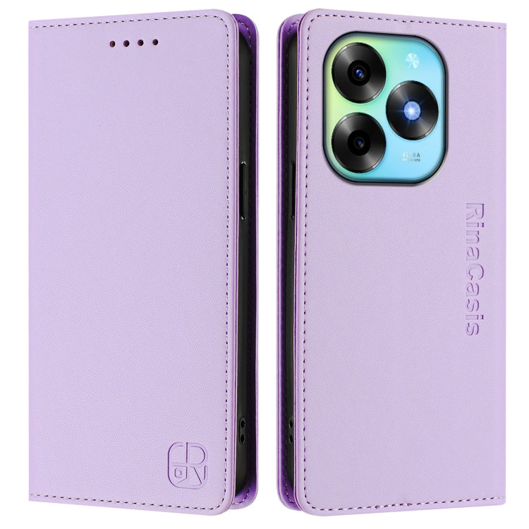 Funda de Cuero Rfid con Doble Pliegue y Succión Magnética para Teléfono Itel S23+ Rc01 (Morado Claro)