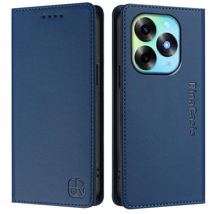 Funda de Cuero Rfid para Teléfono Itel S23+ Rc01 con Doble Pliegue y Succión Magnética (Azul Oscuro)