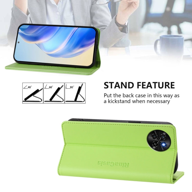Funda de Cuero Itel S23 S665L Rc01 con Doble Pliegue y Succión Magnética (Verde Hierba)