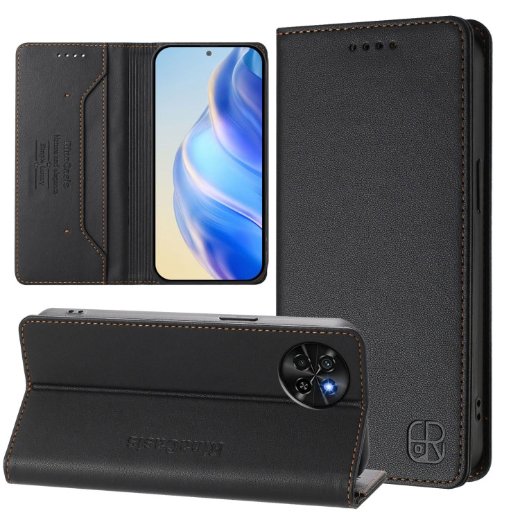 Funda de Cuero Rfid para Teléfono Itel S23/S665L Rc01 con Doble Pliegue y Succión Magnética (Azul Oscuro)